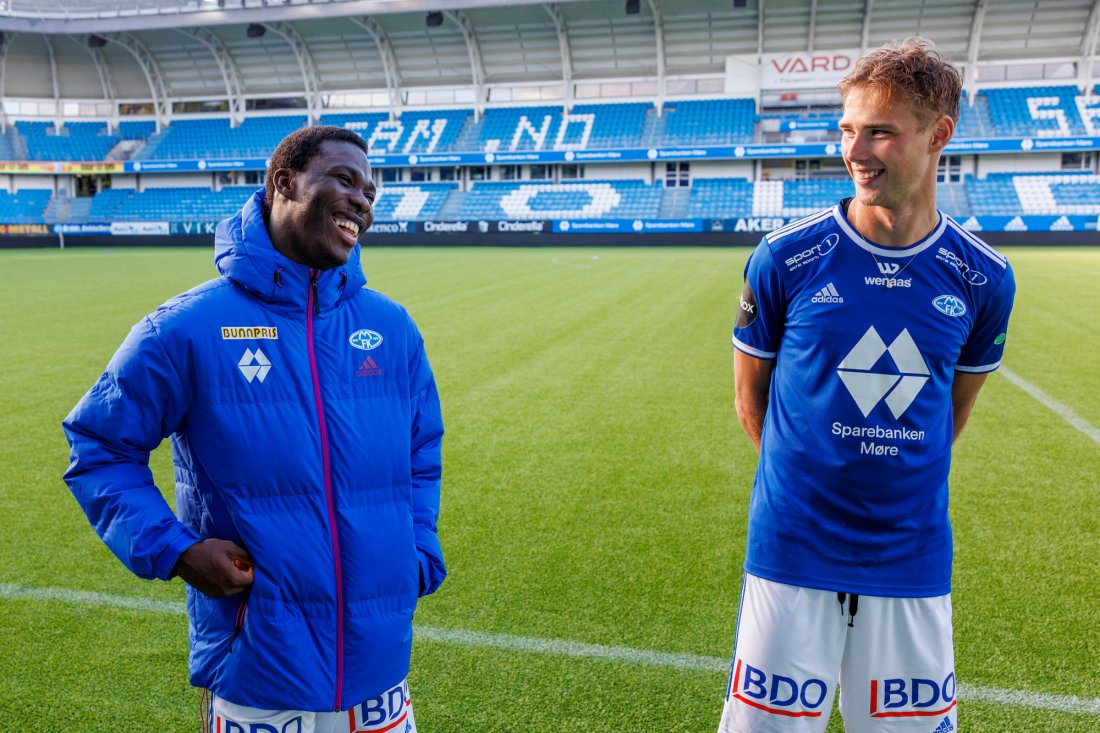 To stykk fornøyde målscorere: David Fofana og Magnus Grødem. Foto: Svein Ove Ekornesvåg / NTB